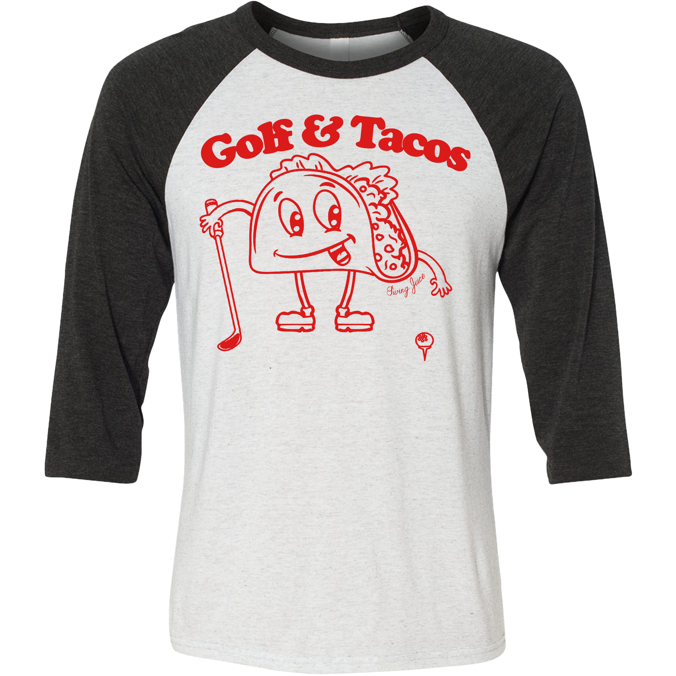 SwingJuice Three Quarter Sleeve Mens Raglan T-Shirt Golf & Tacos 3 SwingJuice Three Quarter Sleeve Mens Raglan T-Shirt Golf & Tacos