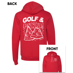 SwingJuice Long Sleeve Unisex Hoodie Golf & Pizza -Golf Shop swingjuice new golf pizza hoodie front back red 854962da 4faf 4f74 9134 935308e4701b