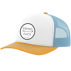 SwingJuice Trucker Unisex Golf Hat -Golf Shop swingjuice retro trucker hat white blue yellow